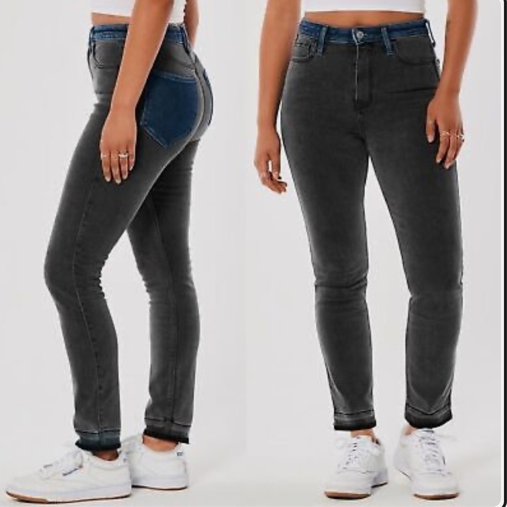 HOLLISTER Womens Ultra High-Rise Black Wash Contrast Waist Skinny Jeans Size 0
